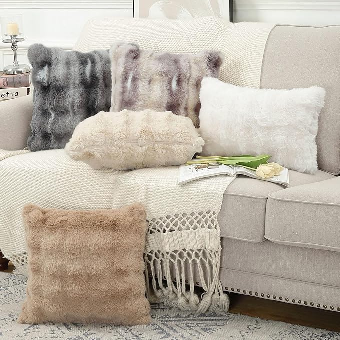 MADIZZ Pack of 2 Thick Plush Wool Throw Pillow Covers 26x26 Inch Dark Grey Soft Neutral Decorative Throw Pillows Accent Boho Cushion Covers for Couch Sofa Bedroom Pillow Shell