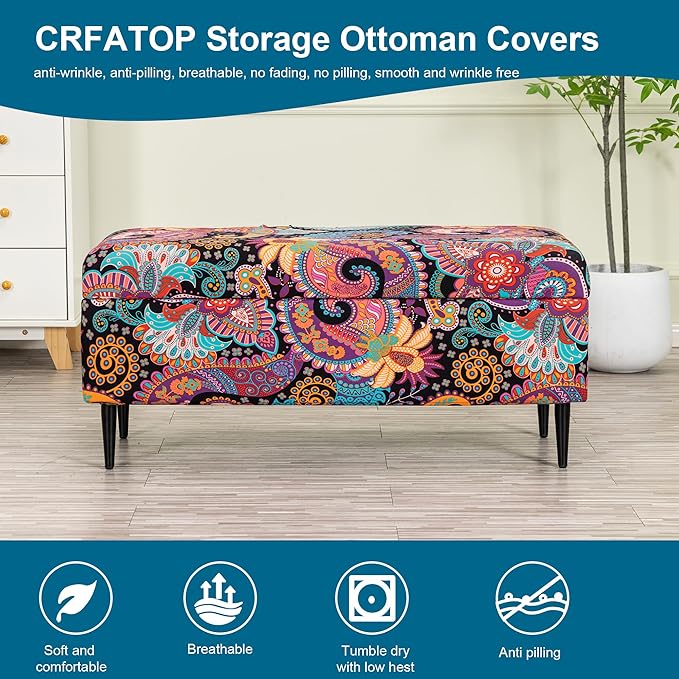 CRFATOP Printed Rectangle Ottoman Stool Cover Stretch Folding Storage Footstool Bench Slipcovers Upholstered Foot Chest Chair Covers Washable Entryway Furniture Protector with Elastic Bands,S,15