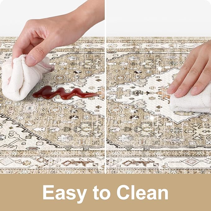 Collive Boho Kitchen Mats for Floor 2 Piece, Cushioned Anti Fatigue Kitchen Floor Mat Non-Skid Waterproof Under Sink Mat, Taupe Comfort Standing Desk Mat for Office, Home & Kitchen, 17"x30"+17"x47"