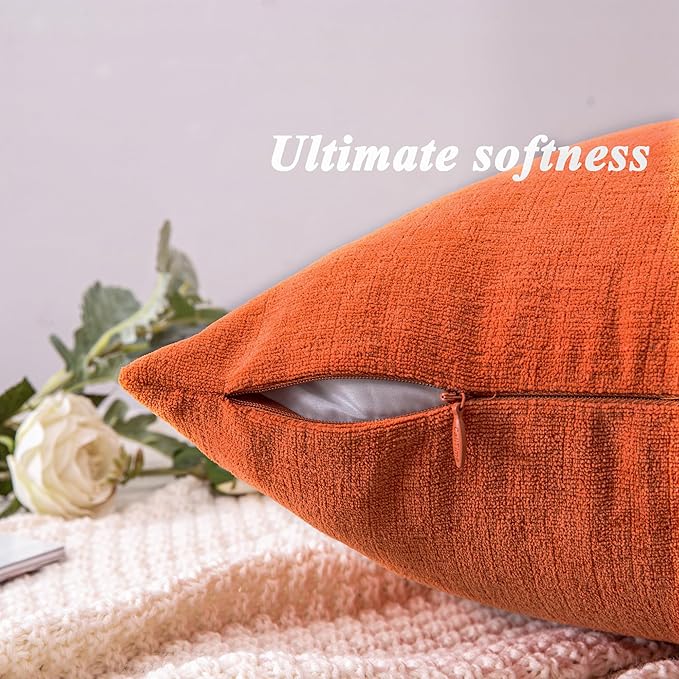 GAWAMAY Decorative Square Throw Pillow Covers 18"x18" Inch Set of 2, Super Soft Chenille Pillows Farmhouse Fall Pillowcase for Living Room Bedroom Sofa Couch Cushion Cover Burnt Orange 45x45cm