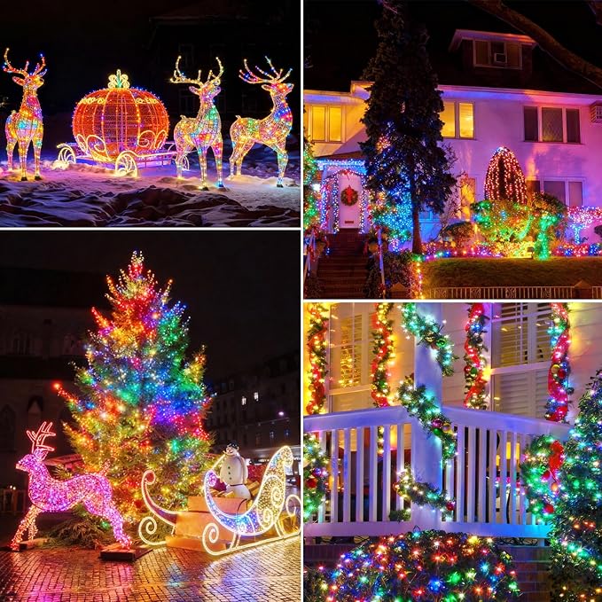 LED Outdoor Solar String Lights, 33FT 100 RGB LEDS, Solar Christmas Lights IP65, Supports APP/Music/8 Modes, Solar Outdoor String Lights for Patios, Gardens, Trees, Christmas Indoor Decorations