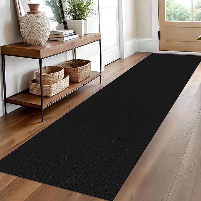 EARTHALL Washable Runner Rug 2x10 Ft Non Slip Runners for Hallways Long Cotton Rubber Backed Kitchen Runner Braided Indoor Floor Carpet Runners for Entryway, Hallway, Kitchen, Black