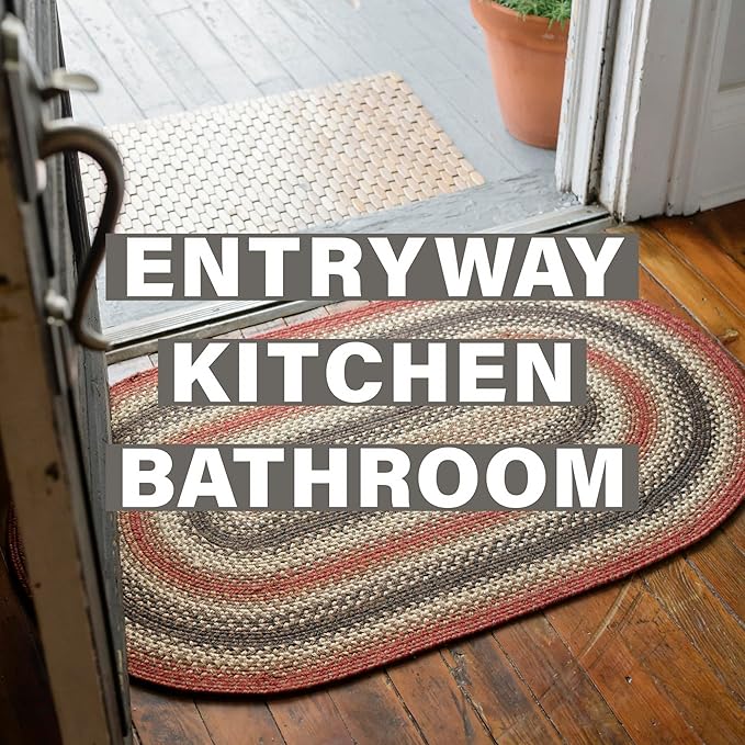 Chester Oval Braided Rug 27x45 - Lodge and Cabin Style Jute Entryway Rug