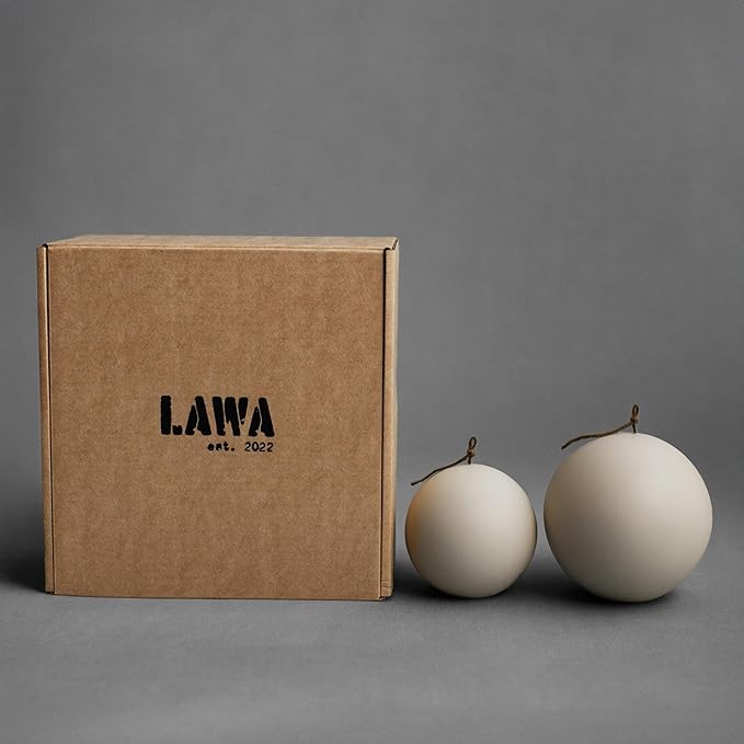 LAWA Sphere Set of 2 Candle - Beautiful Handmade Pillar Scented Soy Wax Elegant Aesthetic Candle Housewarming Gift Home Room Shelf Decor Idea (Light Beige, Set of 2)