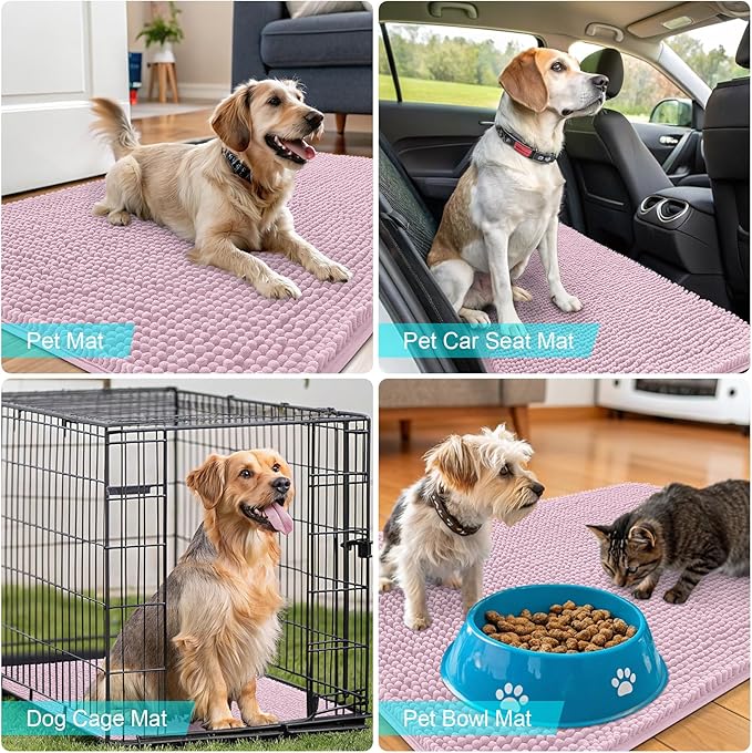 OLANLY Dog Door Mat for Muddy Paws 70x46, Absorbs Moisture and Dirt, Absorbent Non-Slip Washable Doormat, Quick Dry Chenille Mud Mat for Dogs, Entry Indoor Entryway Carpet for Inside Floor, Dusty Rose