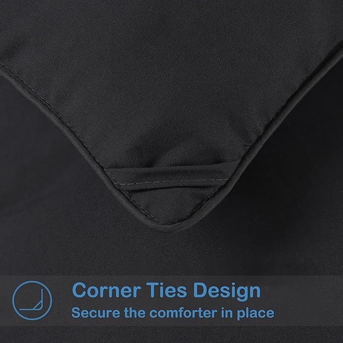 EASELAND Oversized Queen Down Alternative Comforter - Quilted Duvet Insert for All Seasons, Soft Lightweight with Corner Tabs, Summer Winter Warm Bedding, Black 98×98 Inches