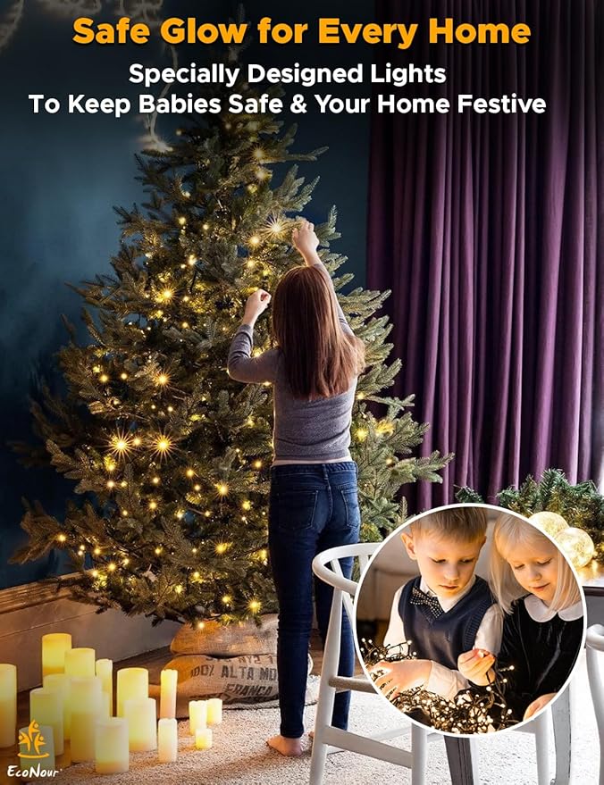 EcoNour 29.5 Ft 720 LED Cluster Twinkle Lights for Christmas Tree, 8 Modes String Lights for Decoration with Timer and Memory Function, Ambient Warm White Fairy Lights for Magical Home & Garden Decor