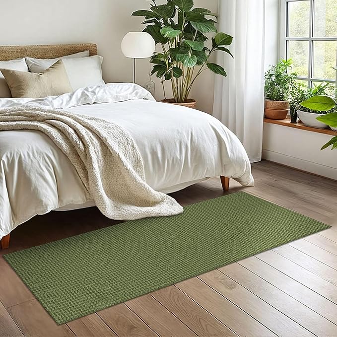 EARTHALL Woven Runner Rug 2x6 Ft Washable Runners for Hallways Cotton Non Slip Rubber Backed Kitchen Runner Braided Indoor Floor Carpet for Entryway, Hallway, Kitchen, Bedroom, Green