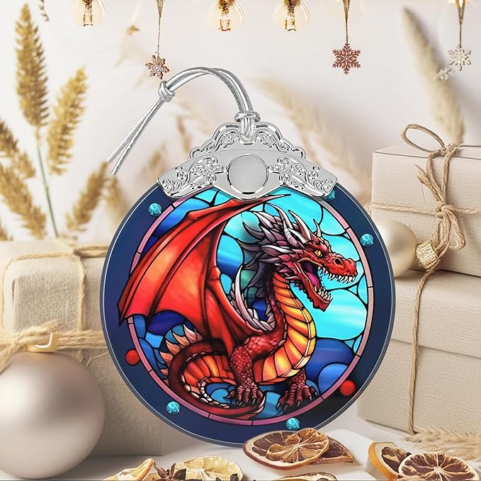 Dragon Ornament, Christmas Ornaments, Christmas Decorations for Tree, Stained Glass Ornament, Heirloom Keepsake, Gift Exchange, Gift Ideas, Bauble Present - Flying Dragon
