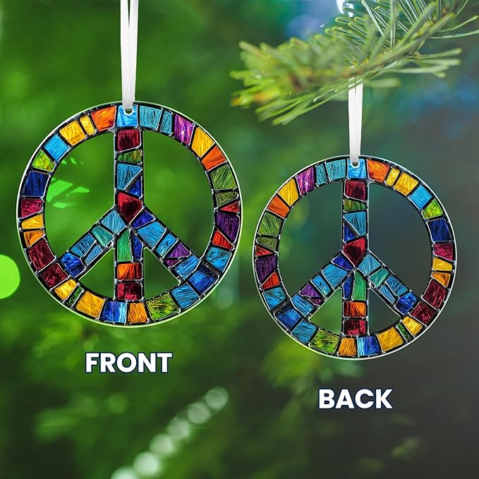 AVERXO Peace Ornament Christmas Decorations - Acrylic Boho Christmas Ornaments 2025 - Peace Sign Ornament for Boho Home Decor, Hippie Gifts for Women, Positive Energy Gifts for Mom Grandma Sister