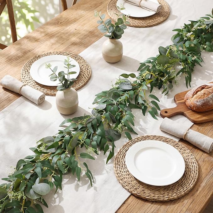 6pcs Artificial Eucalyptus Garland, 5.91 Feet Faux Greenery Artificial Hanging Fake Leaves Vines for Wedding Backdrop Arch Table Wall Party Home Mantle Decor(Eucalyptus Willow Leaves)