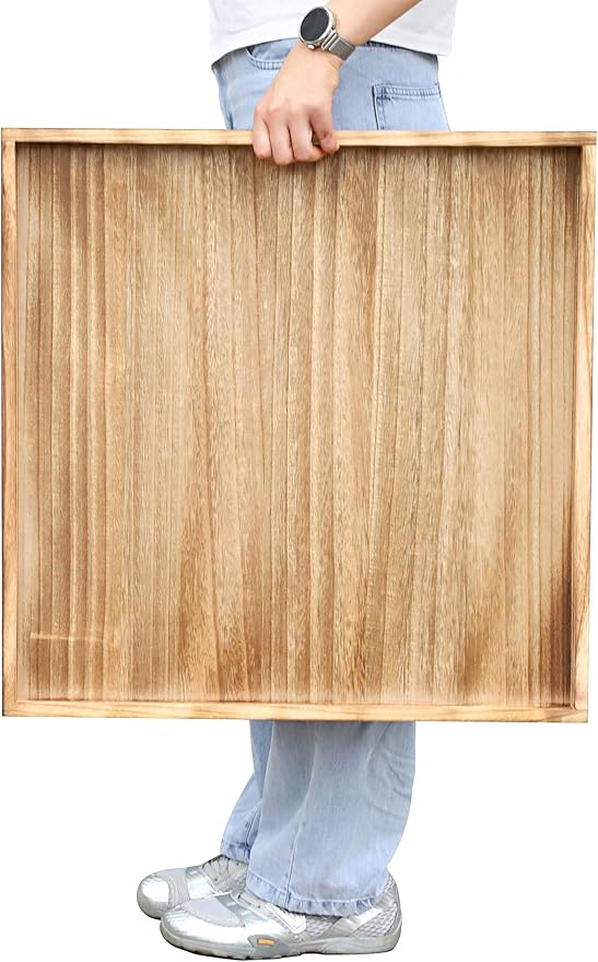 Square Wood Ottoman Serving Tray 24" - Rustic Wooden Table Tray for Farmhouse Decorative Oversized Coffee Table Trays Living Room Kitchen Counter Breakfast Nature
