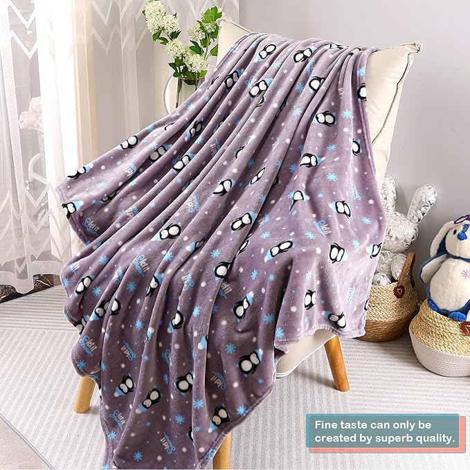 Warm Soft Toddler Fleece Blankets for Boys & Girls with Cartoon Penguin Pattern Print - Cozy Fuzzy Plush Flannel Kids Throw Blanket for Daycare & School - 50x60 inches (Grey)