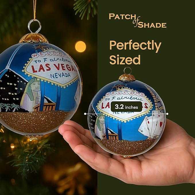 Las Vegas Christmas Ornament Hand Painted from Inside with Gift Box