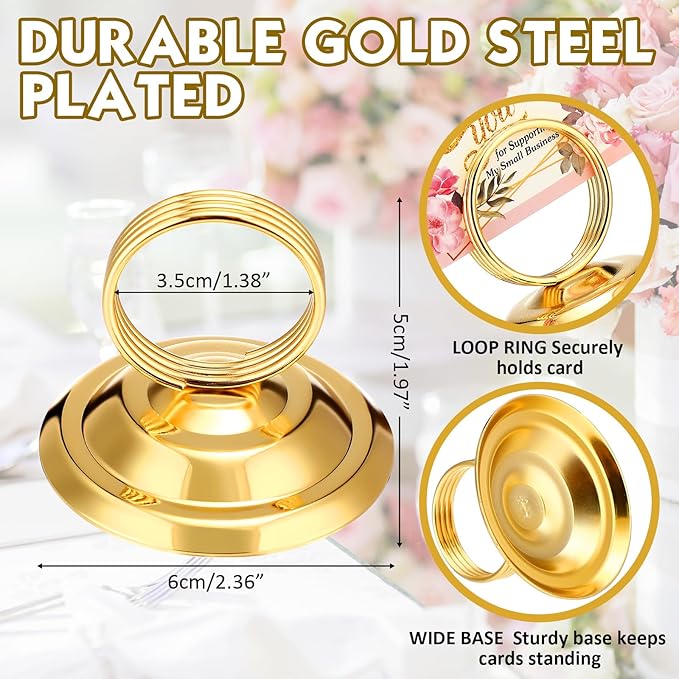 24 Pcs Table Number Holders-Metal Place Card Holders Table Number Stands Tabletop Sign Stands for Photos, Menu, Memo, Notes, Wedding, Restaurant, Banquet, Birthday(Gold)