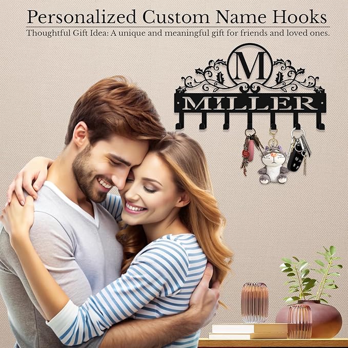 Personalized Metal Key Rack Hooks, Key Holder Wall Mounted Key Hooks, Name Background Letter Theme Wall Decoration Hooks, Key Hanger Organizer for Living Room, Entryway, Bathroom, Office Decor