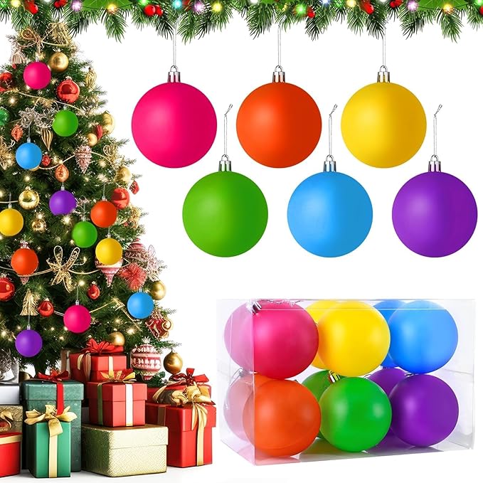 12 PCS 3.15 Inch Large Neon Color Christmas Ball Ornaments Living Room Garden, Shatterproof Christmas Tree Ornament Set Large Ball Pendant for Xmas Party Supplies