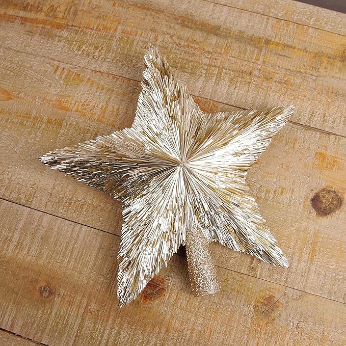 Elegant Christmas Star Tree Topper - Unique Champagne Gold Stars - Shatterproof Handmade Tree Top - Tinsel Decorations - Holiday Decor - Xmas Gift Christmas Ornaments - Toppers for Christmas Tree (8″)