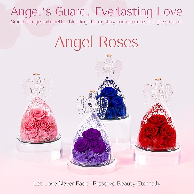 Christmas Flowers Gifts for Grandma Mom,Forever Real Roses in Angel Figurines,Christmas Roses Gifts for Women Wife Mother in Law/Red