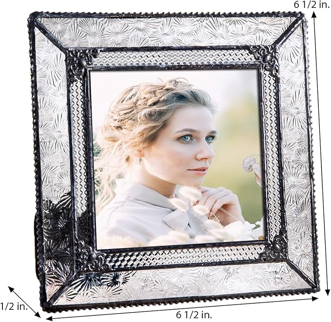 J Devlin Glass Art Pic 380-44 Square 4 x 4 Picture Frame Stained Glass Tabletop Photo Frame Vintage Home Decor Keepsake Gift