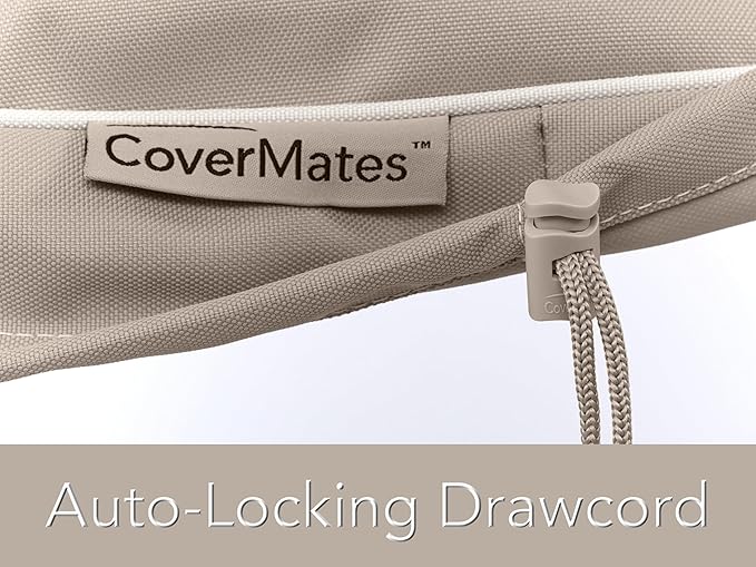 Covermates Prestige Rectangular Ottoman Cover – Premium 900D Polyester with Drawcord Hem, Covered Mesh Vents & Double-Stitched Seams for Outdoor Seating Protection, 50W x 30D x 25H, Clay