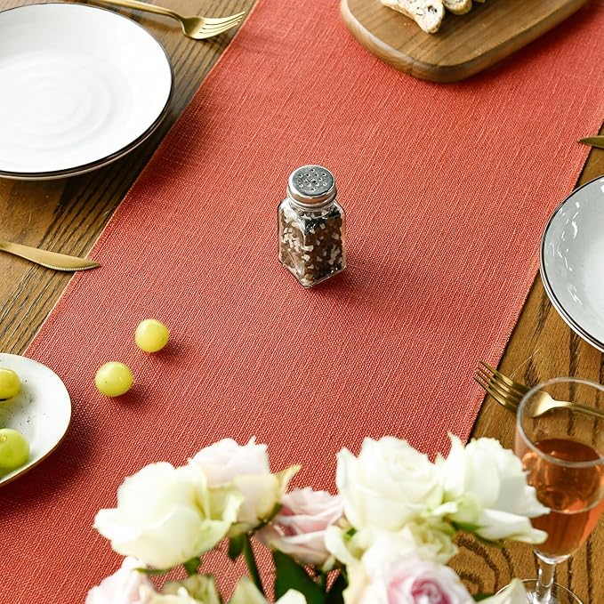 Artoid Mode Terracotta Orange Tassel Table Runner, Fall Linen Blend Rustic Farmhouse Style Kitchen Table Decoration Holiday Wedding Party Dinning Decor 13x48 Inch