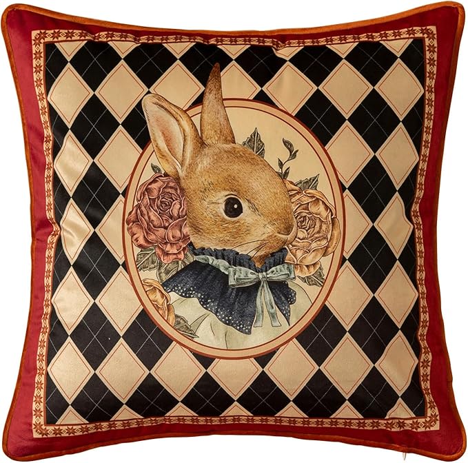 Grandmillennial Checkered Pillow Cover, Velvet Euro Sham Covers Decorative Throw Pillow Covers 18x18 for Couch Sofa Bed Living Room, Christmas & Holiday