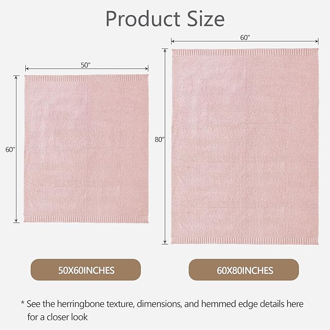 Knitted Throw Blanket 50"X60", Dusty Pink Knit Throws for Bed, Super Soft Boho Chevron Blankets for Couch Sofa Chair Room Decor, Textured Decorative Farmhouse Cozy Lightweight