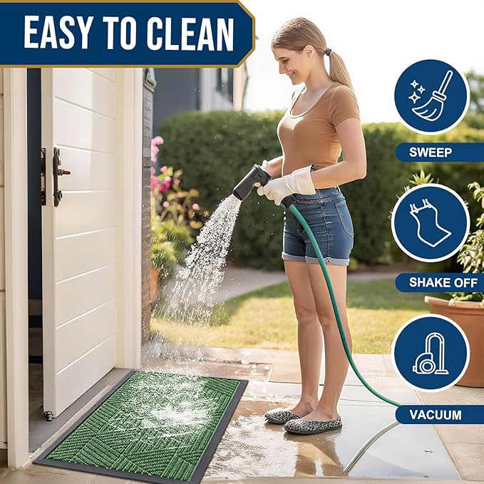 Smiry Front Door Mat Outside Entrance, Heavy Duty Sturdy Natural Rubber Doormat, Trap Dirt and Moisture, Easy Clean Low Profile Welcome Floor Mats for Indoor Outdoor Entry, 59x23 Inch, Green