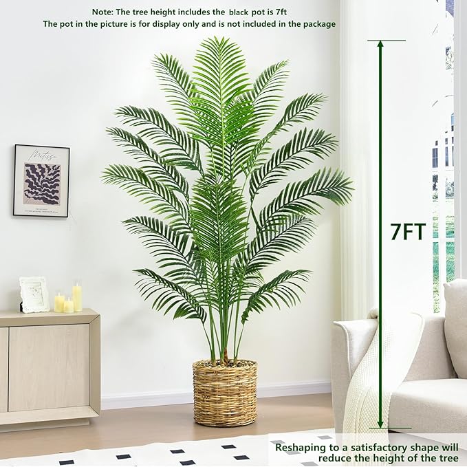 2 Pack Artificial Palm Tree 7FT Artificial Plants Indoor Tropical Fake Palm Tree Areca Floor Plant in Black Pot with 18 Trunks & Real Bark Design, Faux Palm Plant for Outdoor Patio Home Office Decor