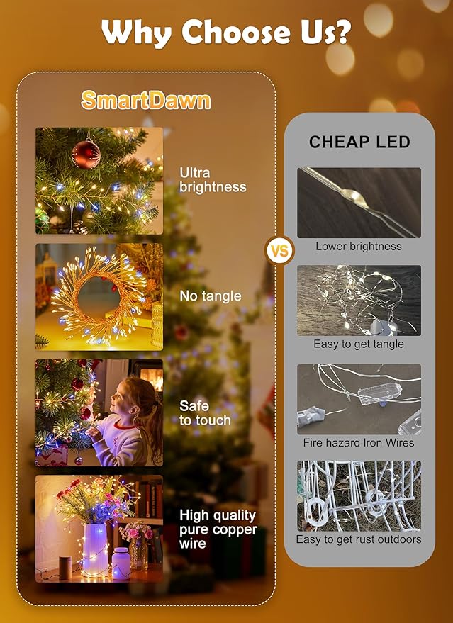 Twinkle Lights Battery Operated with Timer, 6Pack Total 720LED 60FT Battery Operated Christmas Lights, Waterproof Starry Firefly Light for DIY Wreath Indoor Outdoor Christmas Decorations