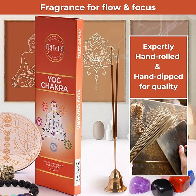 YOG Chakra Incense Sticks - Pack of 100 Insence-Sticks for Chakra Meditation - Made with Natural Raw Ingredients - Scented Inciensos Indian Spiritual Agarbatti Insense