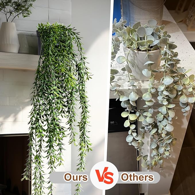 Artificial Hanging Plant 2 Pcs Faux Plant Ivy Vine Faux Eucalyptus Vines Fake Potted Greenery for Wall Living Room Home Shelf Office Bathroom Outdoor Indoor Decor (Type 4)