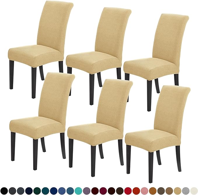Joccun Chair Covers for Dining Room Set of 6,Dining Chair Slipcovers Stretch Dining Room Chair Covers Seat Protector,Washable Parsons Chair Cover for Home,Banquet(Parmesan,6 Pack)