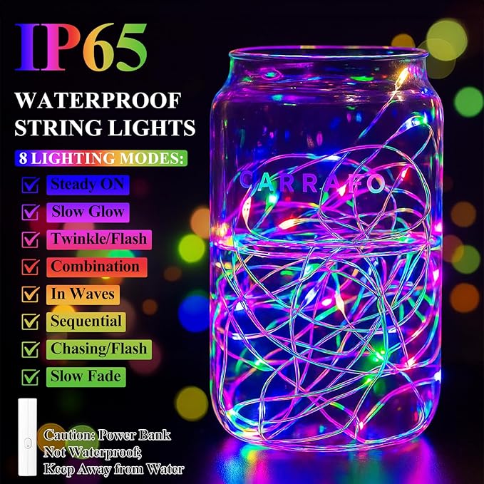 33ft 100LED Multicolor String Lights, Rechargeable Fairy Lights Battery Operated, Mini Twinkle Lights with Time for Bedroom, Dorm, Christmas Decorations, Wedding, Centerpiece Table, Garden, Party