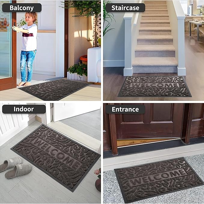 Yimobra Large Welcome Mat 36x24, Waterproof Non-Slip Outdoor Mats for Front Door Outside Entrance, Low-Profile Entryway Mat Indoor for Garage Patio, Brown