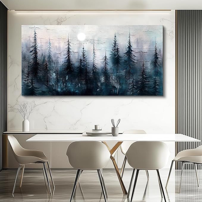 Large Wall Decor for Living Room Canvas Wall Art for Office Modern Wall Decorations for Bedroom Foggy Forest Landscape Paintings Black and White Pictures Artwork Room Home Decor 24"X48"