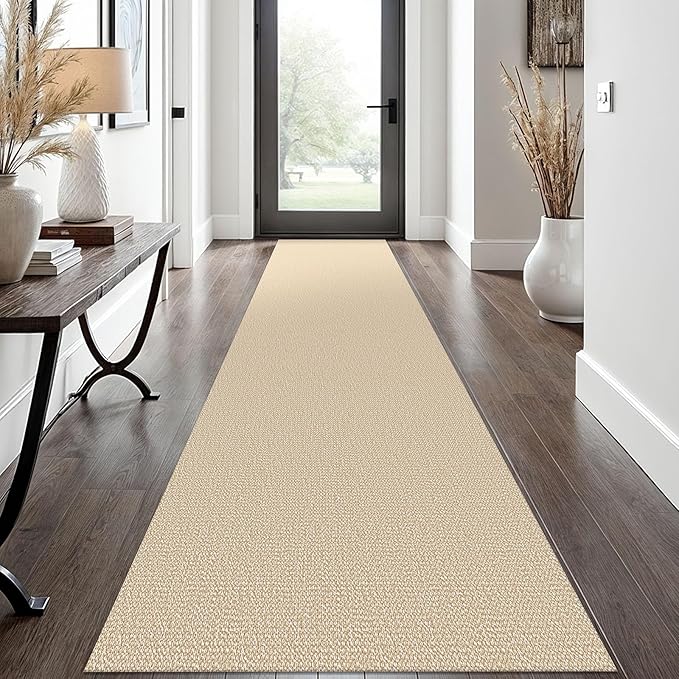 EARTHALL Washable Runner Rug 2x12 Ft Non Slip Runners for Hallways Long Cotton Rubber Backed Kitchen Runner Braided Indoor Floor Carpet Runners for Entryway, Hall, Kitchen, Golden Beige/White