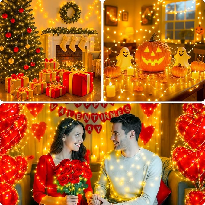 litogo 4 Pack Fairy Lights Battery Operated with Timer, 33FT 100LED Twinkle String Lights USB-C Powered 8 Modes Dimmable for Indoor Bedroom Centerpiece Wedding Classroom Dorm Christmas Decorations