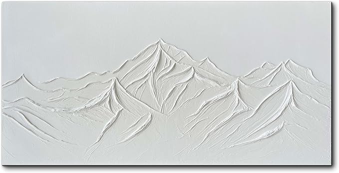 Creespi Hand-Painted Textured White Mountain Oil Painting on Canvas 24x48 inch,Modern Minimalist Abstract Landscape Wall Art for Home Wall Décor