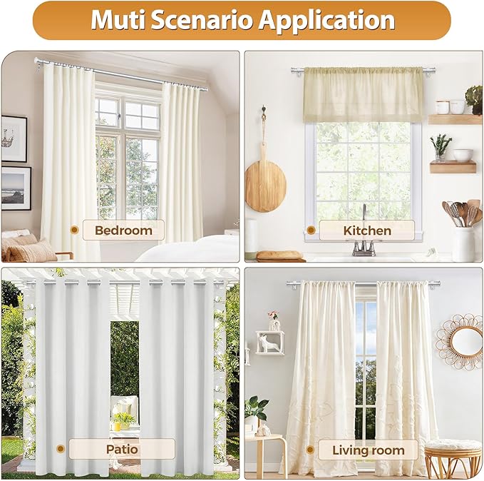 TONIAL 2 Pack Curtain Rods for Windows 48 to 84 Inch, Telescoping Splicing 3/4 Inch Single Rods for Windows Decorative Drapery Rod 32 to 86 with Small Finial, Silver