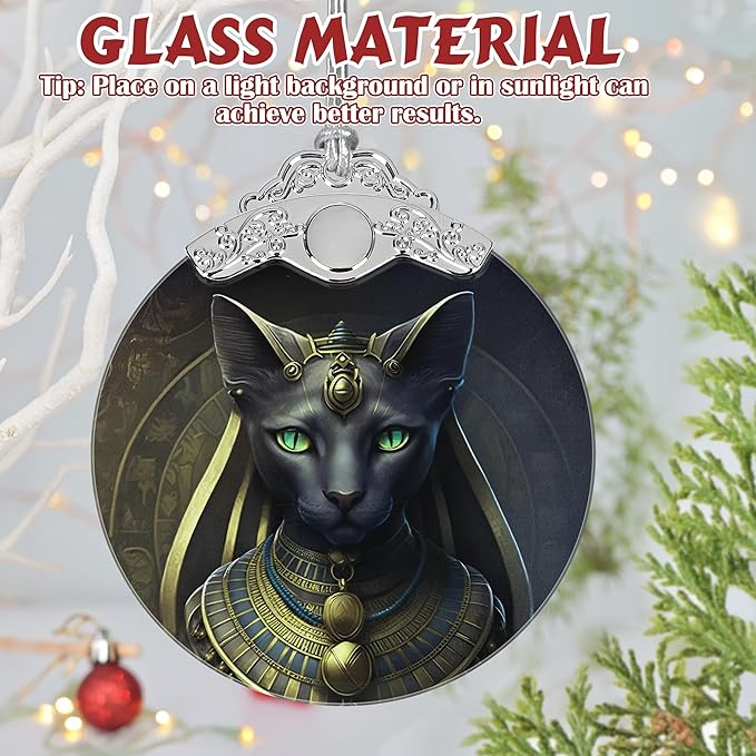 3" Stained Glass Ornament, Egyptian Cat Christmas Ornament, Christmas Ornaments for Tree, Heirloom Keepsake, Gift Exchange, Gift Idea, Bauble Present