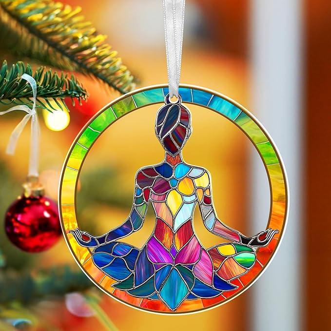 FLAGWIX Christmas Yoga Gifts for Women - Acrylic Christmas Ornaments 2025 for Tree Decorations - Yoga Ornaments for Xmas Tree, Spiritual Gifts for Mom Grandma, Meditation Gift for Women Friend Sister