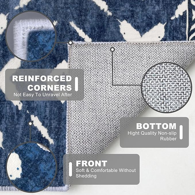KILOCOCO Hallway Runner Rug 2.6'x8' Runners for Hallways Washable Runner Soft Non Slip Printed Geometric Low-Pile Rugs Runners for Bedroom Kitchen Living Room Boho Rugs, Blue