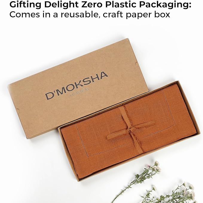 D'Moksha Homes Linen Rust Table Runner 90 Inches Long - Classic Hemstitch 100% Pure Linen Dining Table Runner 14 x 90 Inch for Spring, Easter