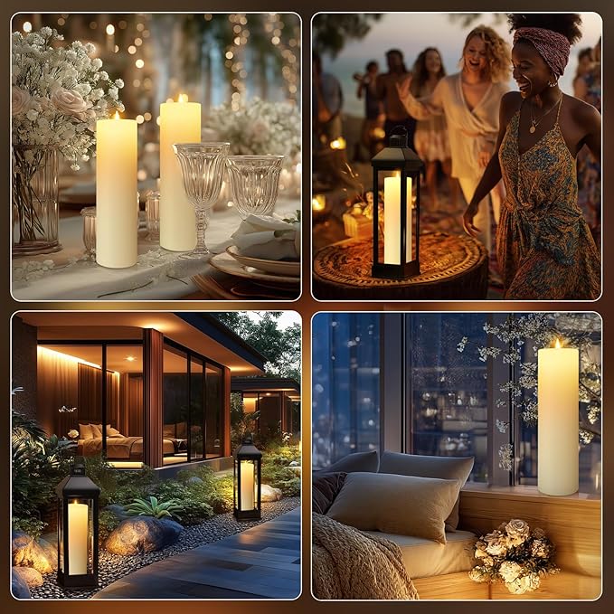 4 Pack 14" x 4" Large Outdoor Candles, Waterproof Flickering LED Flameless Candles with Timer, Battery Operated Candles with Remote Control Realistic Fake Pillar for Patio Porch Lanterns, Ivory