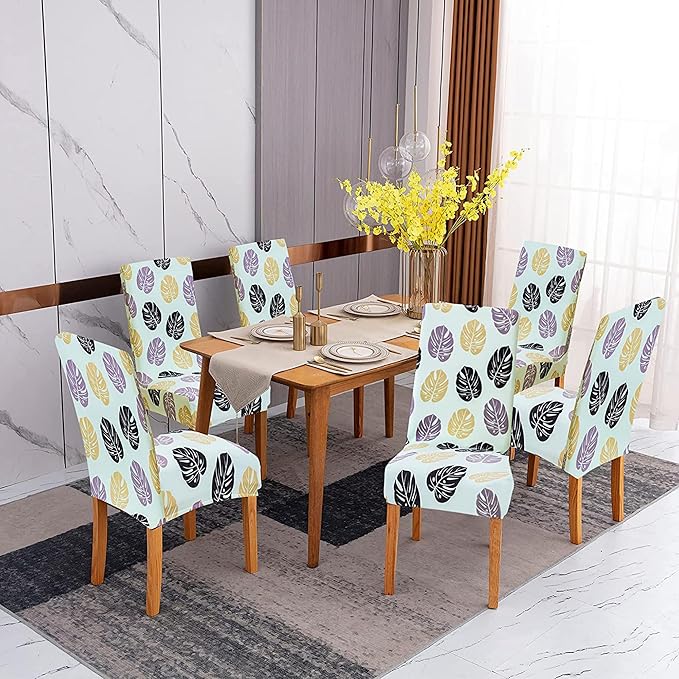 Sufdari Dining Chair Covers,Kitchen Chair Cover,Parsons Chair Slipcover,Spandex Chair Protectors for Dining Room Stretch Chairs Cover Set of 4 -Green Leaves