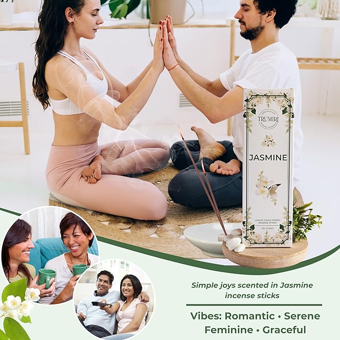 Jasmine Incense Sticks - Pack of 100 Inscents-Sticks - Inciensos Aromaticos para La Casa - Made with Natural Insence Ingredients - Scented Insense Non Toxic Incents