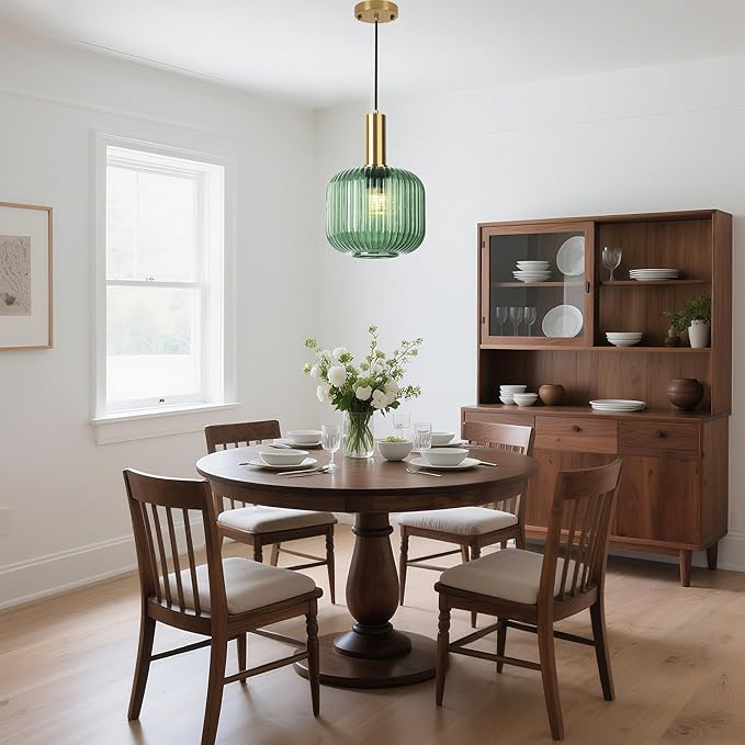 Mint Green Pendant Light 1-Light Hand Blown Glass Pendant Lamps Gold Adjustable Hanging Light Fixtures Vintage Style Small Chandelier for Kitchen Island Bedroom Dining Room