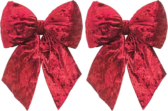 KI Store Burgundy Large Plush Velvet Bows Set of 2 12-Inch Christmas Bow Tree Topper for Christmas Tree Decoration Door Window Decor